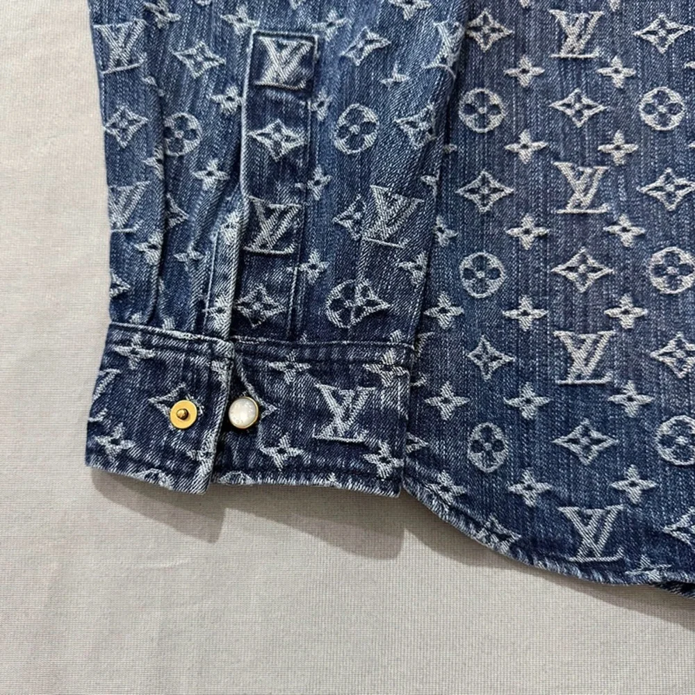 Louis Vuitton Blue Denim Print Lapel Button-Down Shirt - Picture 4 of 5